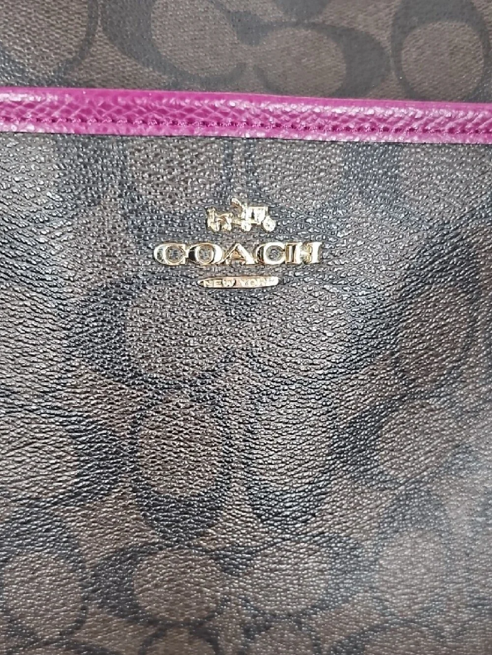 Coach Signature File Bag Brown Fuchsia Coated Canvas Crossbody Shoulder F34938